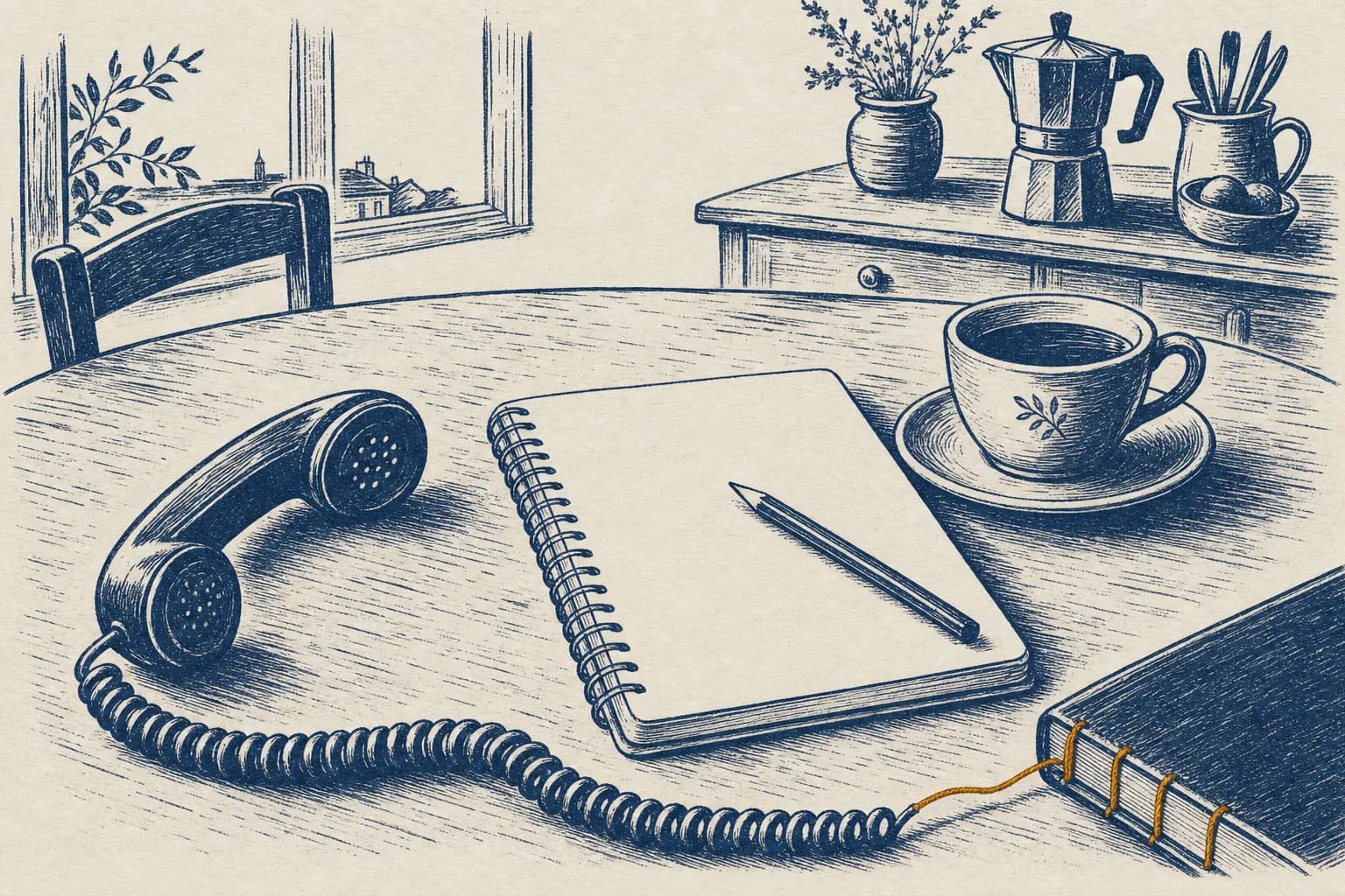 Un téléphone et un carnet sur une table, un cadeau pour ses grands-parents qui laisse une trace